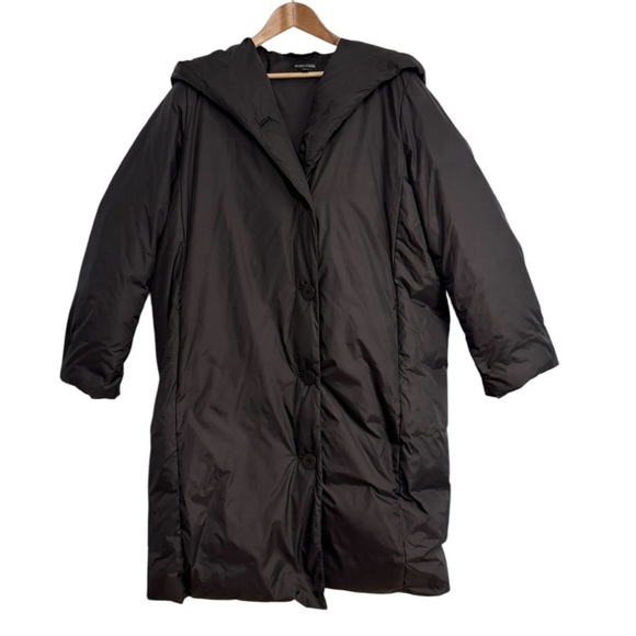 Eileen Fisher Jackets & Blazers - Eileen Fisher Down Puffer Coat Black Sz L Shawl Collar Hood Button Up Jacket